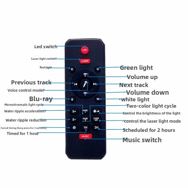 Astronaut Stjerneklar Himmel Projektionslys Aurora Bluetooth APP Atmosfære Lys USB Black Bluetooth water pattern light