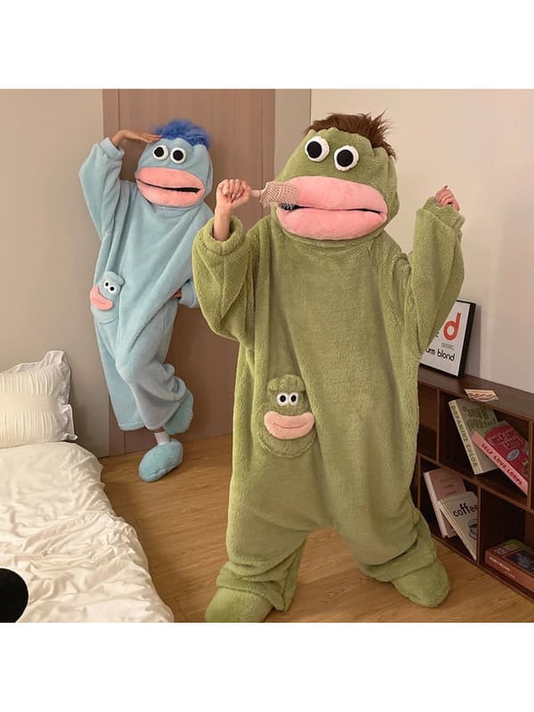 Unisex Barnkläder: Blå XXL Korallfleece Pyjamas för Kvinnor, Tjock Mysig Vintersovkläder Blue 110