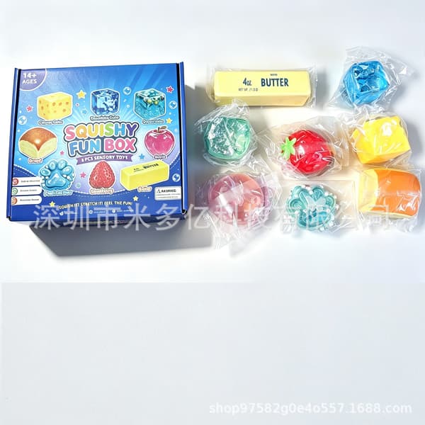 Fidget Squishy-boks Mystisk Maltose Klem-leke Sakte Gjenopprettende Blindboks Rainbow B 8pcs small size