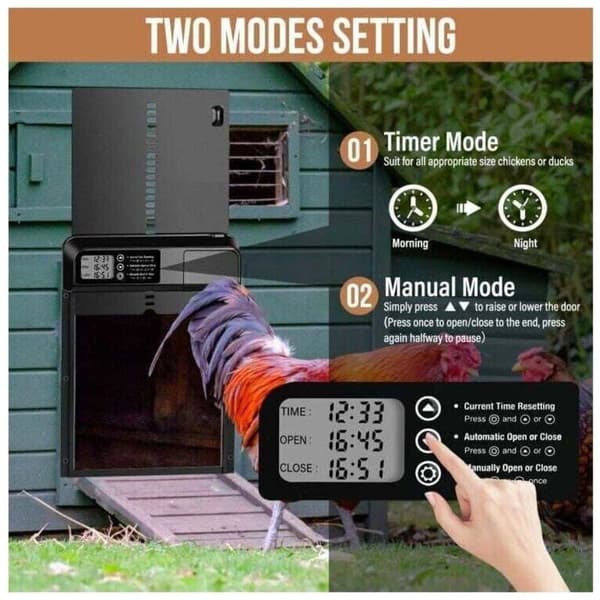 Automatic Chicken Coop Door, Chicken Coop Door with Evening and Morning Timer, Aluminum, Programmable LCD Screen