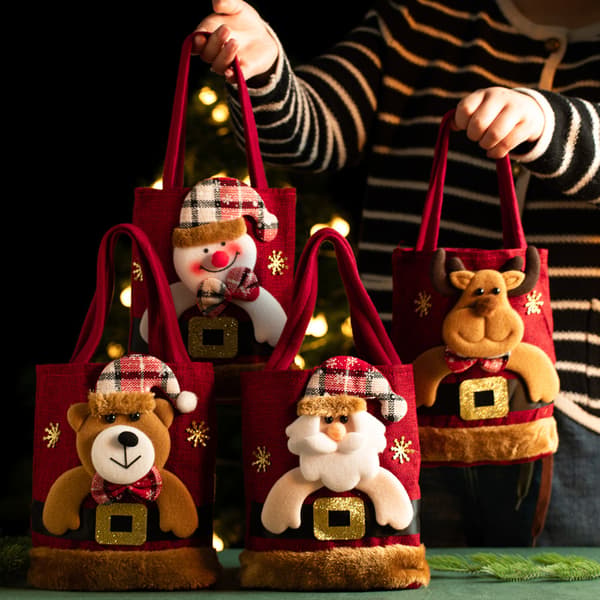 2026 Julehåndholdt Æblepose Juleaftens Slikpose Linen Handbag - Elk