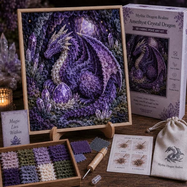 Mythic Dragon Realms 3D-tygkonst-kit Dragon Domain 3D-tyg Amethyst Crystal Dragon