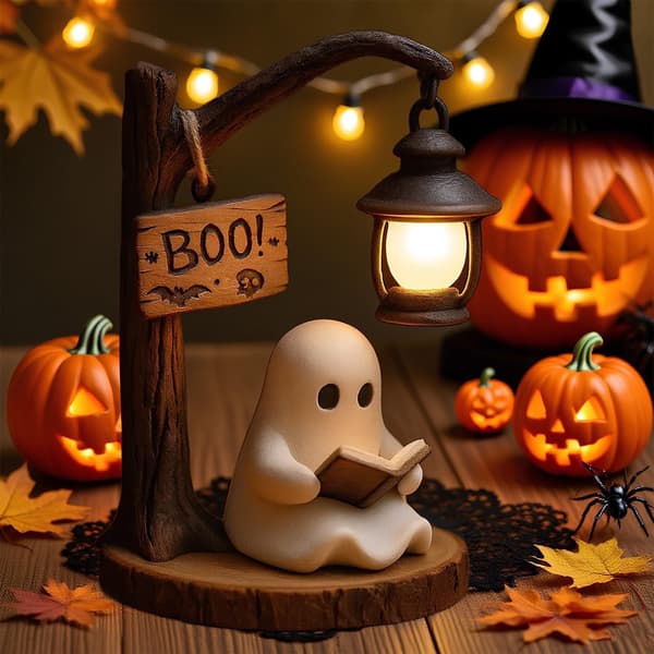 Söt Spöke Läser Lykta Halloween Spöke Läser Bok Dekoration Eagle (USB)