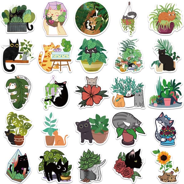 Klistremerker Katter og planter 50-pakning