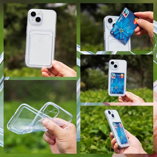 1SWEDEN deksel til iPhone 15 - mobildeksel kortholder spor TPU Transparent