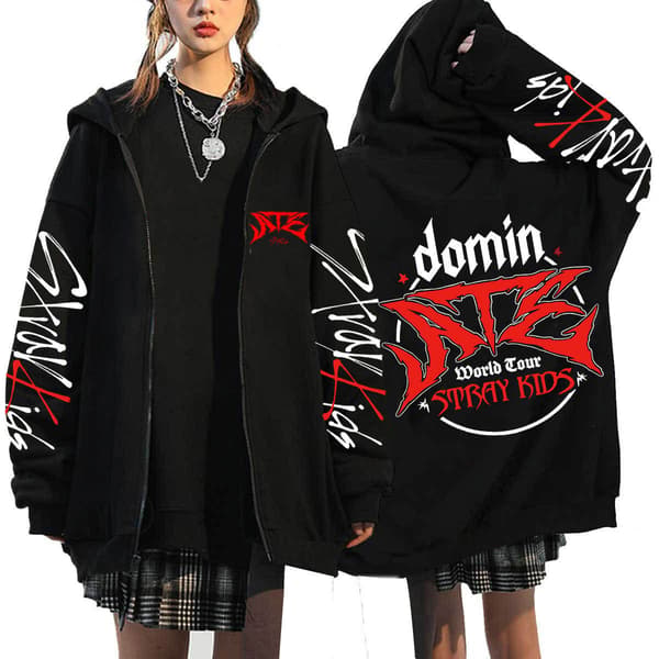Stray Kids ATZ Sanger Hettegenser Løs Hettegenser Black 8 XXL