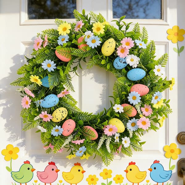 Påskekrans 45cm vår påskeegg bær eukalyptusblad eukalyptuskrans påskeeggdekorasjon H2-7 Easter egg wreath