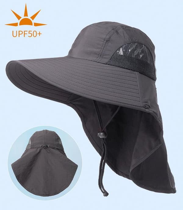 Solhatte til damer UPF 50+ UV-beskyttelse Brooverførsel og fiskehat Khaki white