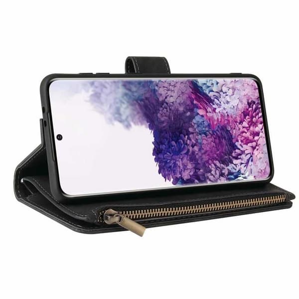 Samsung S21 Multifunctional Wallet Case Zipper 8-Compartment Black Svart