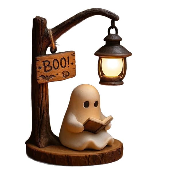 Söt Spöke Läser Lykta Halloween Spöke Läser Bok Dekoration Eagle (USB)