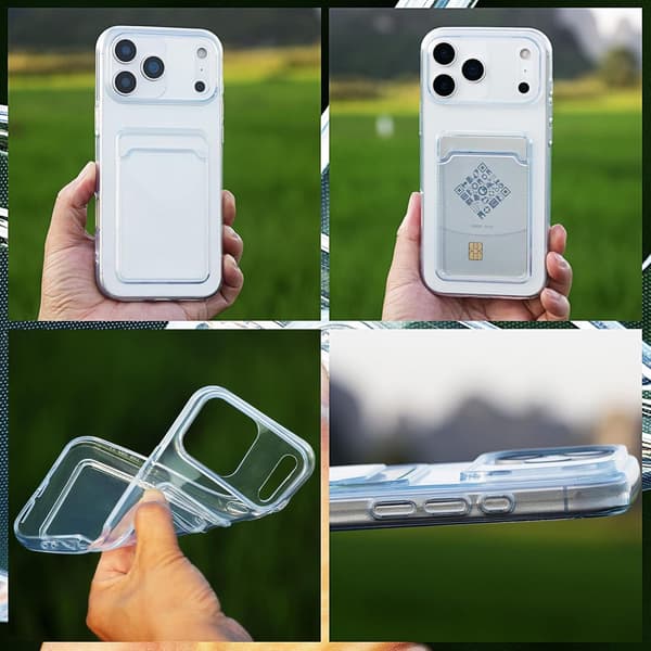 1SWEDEN deksel til iPhone 17 Pro - mobildeksel kortholder spor TPU Transparent