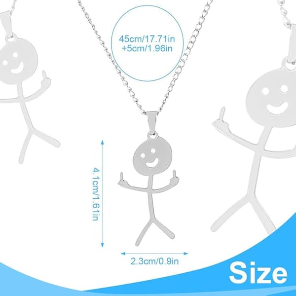 3 Pieces Funny Doodle Necklaces, Silver Smiling Middle Finger Necklace, Silver Smiling Middle Finger Necklace