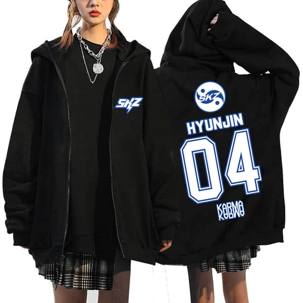 Stray Kids SKZ vender tilbage til Harajuku-hættetrøjer med løse lynlåshættetrøjer Black 2 S