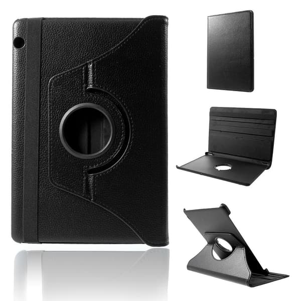 Huawei MediaPad T5 Rotating Tablet Protective Case in Synthetic Leather with Lychee Texture - Black Black