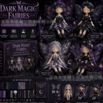 Frost havglas stil perle dekoration jule blind boks akryl drage vedhæng Patchwork Fairy Set - Dark Magic