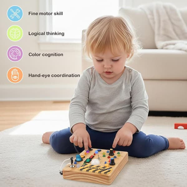 Montessori Aktivitetsbräda 1–4 år Leksak Trä LED Motorik Sensorisk Aktivitetsbräda Barngåva