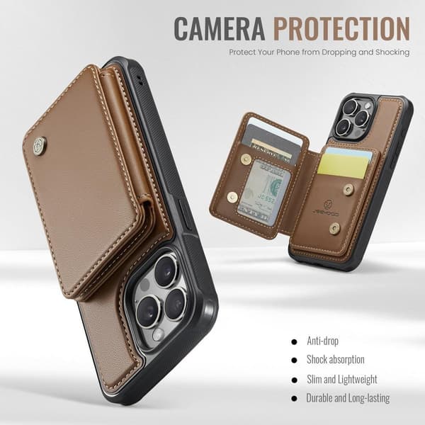 (For iPhone 17) PU Leather Wallet Case with Magnetic Card Holder and Stand for Secure Storage and Viewing Black svart