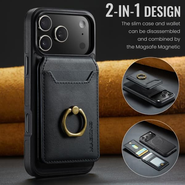 iPhone 17 Pro Case with MAGKING K1 MagSafe Detachable Wallet and RFID Black Svart