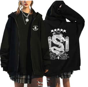Fasjonabel og trendy hettegenser med glidelås black L