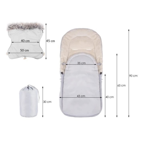 SPRINGOS® Universal fodpose til klapvogn, babysædebetræk, sovepose, varm, benbetræk med vante Grå-beige
