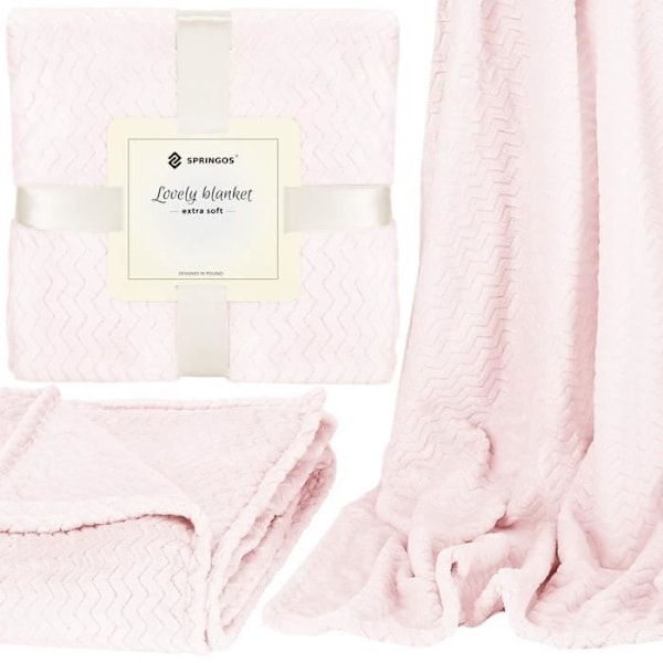 Peitto - SPRINGOS - Siksak - 70 x 160 cm - Pastellin pinkki - Pehmeä ja lämmin pastell rosa
