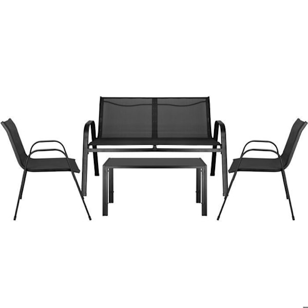 Sofaarrangement til haven - Springos® - 4 dele - 2-personers sofa - 2 stole - Sofabord i hærdet glas Svart