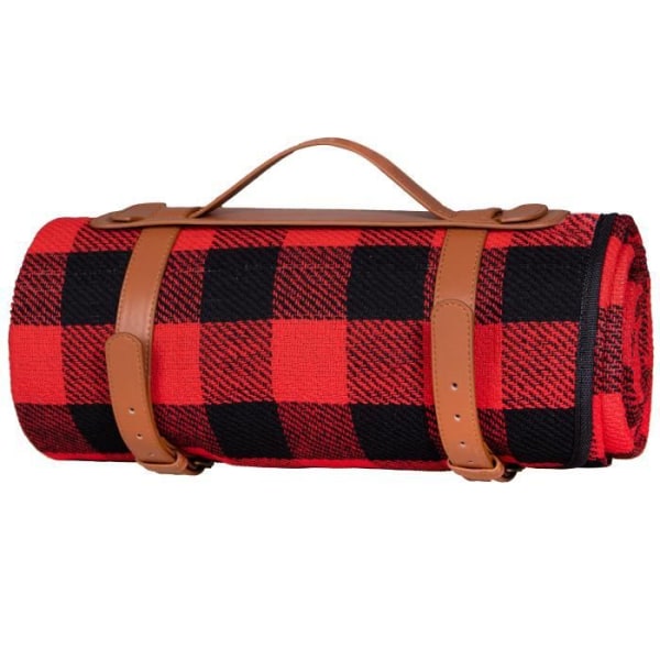 Picnic Tæppe - SPRINGOS - Sort og Rød - 200x150 cm - 100% Akryl - Ternede Mønster Snape