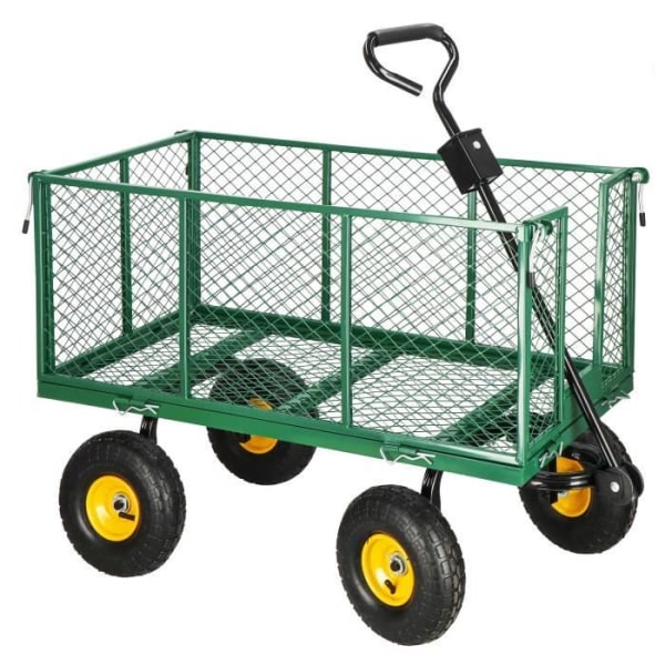Fällbar transportvagn 4 hjul + avtagbar presenning Max. 400kg - SPRINGOS Grön