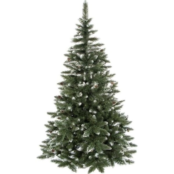 Konstgjord julgran - SPRINGOS - 250 cm - Konstsnö - Äkta kottar - PVC Grön - Vit