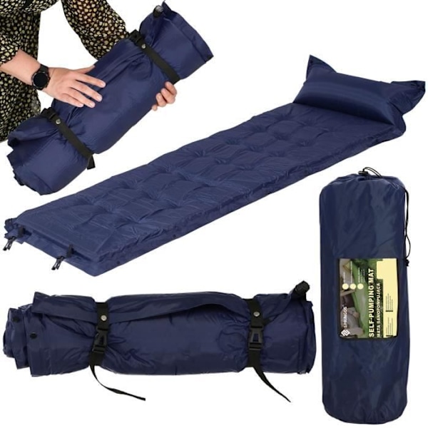 Selvoppustende madras - SPRINGOS - 193 x 68 x 3,5 cm - Mørkeblå - 1 person - Camping marinblå