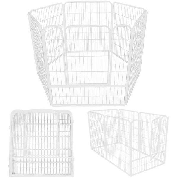 Modulært hundegård - Springos® - 6 dele - Foldbar - 184 cm x 94 cm - Hvid metal Vit