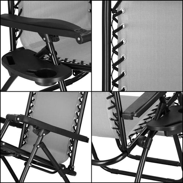 Springos® Sammenklappelig Havestol med Hovedstøtte og Sidebord – Inklinerbar Relaxationssæde 'Zero Gravity' Grå