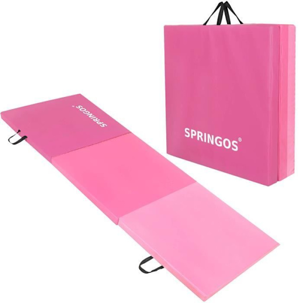 Fitness måtte - SPRINGOS - 180 x 60 x 5,5 cm - Rosa - Transporthåndtag - Vandafvisende Rosa