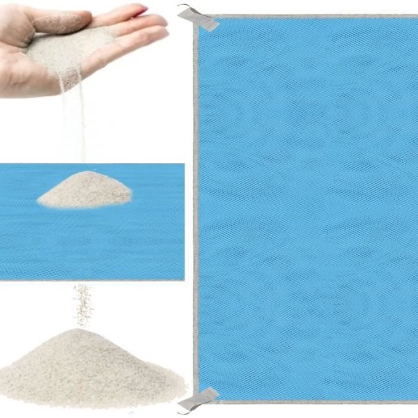 SPRINGOS strandmåtte - Stort anti-sand tæppe 200x200cm - Blå Blå