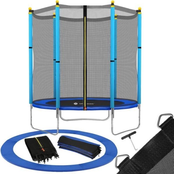 Springos® studsmatta för barn och vuxna Rund Ø 140 cm med skyddsnät och stege