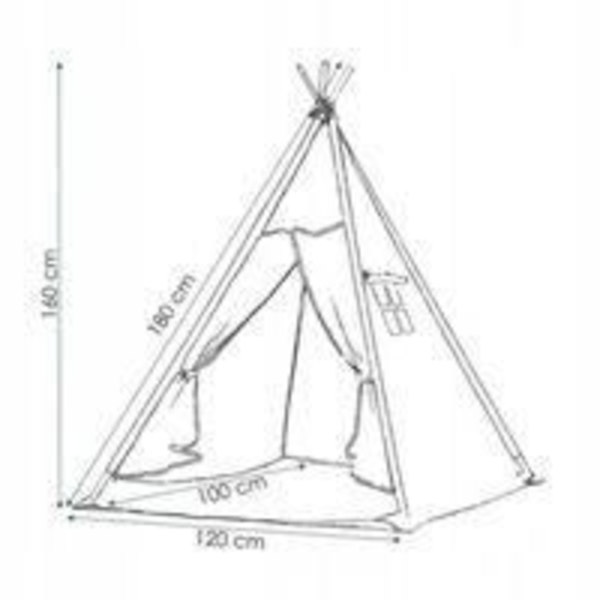 Lasten teepee-teltta SPRINGOS puuvillaa - Musta - 160x120x100 cm - 2 tyynyä mukana Svart
