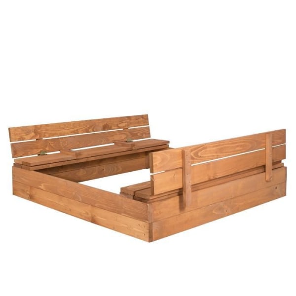 SPRINGOS träsandlåda med bänkar och gångjärnslock - 120x120cm