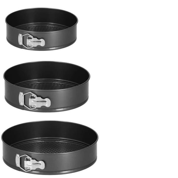 Tårtformar - SPRINGOS® - Set med 3 runda tallrikar - Diameter 23, 25, 27 cm - Non-stick - Stål Svart