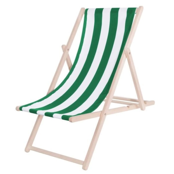 Trädgårdsstol - SPRINGOS - Fällbar strandstol i trä - Justerbar i 3 lägen - Grön/Vit