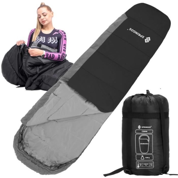Mummy sovsäck - SPRINGOS - 80x220cm - Ultra Light - Polyester - Vandring Mörkgrå
