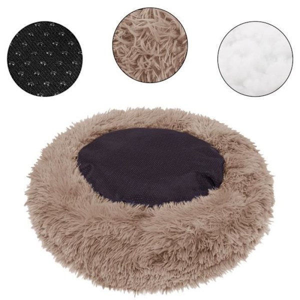 Seng til hunde og katte - SPRINGOS® - Ø 80 cm - Lysebrun - Vaskes ved 30° - Skridsikker Ljusbrun