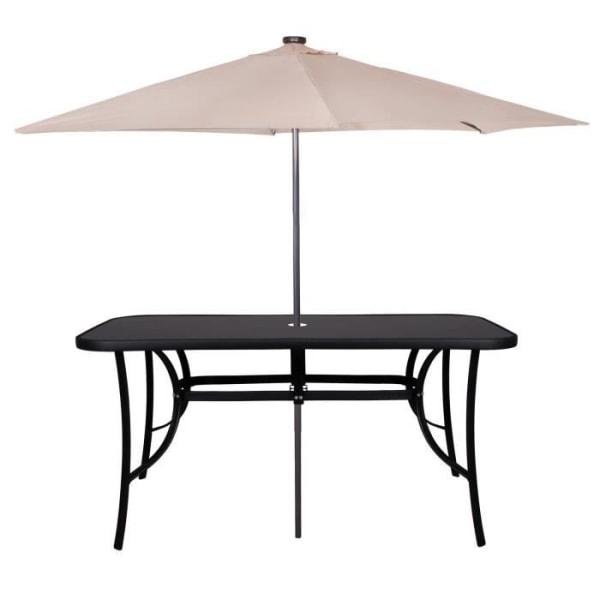 SPRINGOS® havebord med glasplade og parasolhul 90 x 150 cm - Sort - Design - Metal Svart