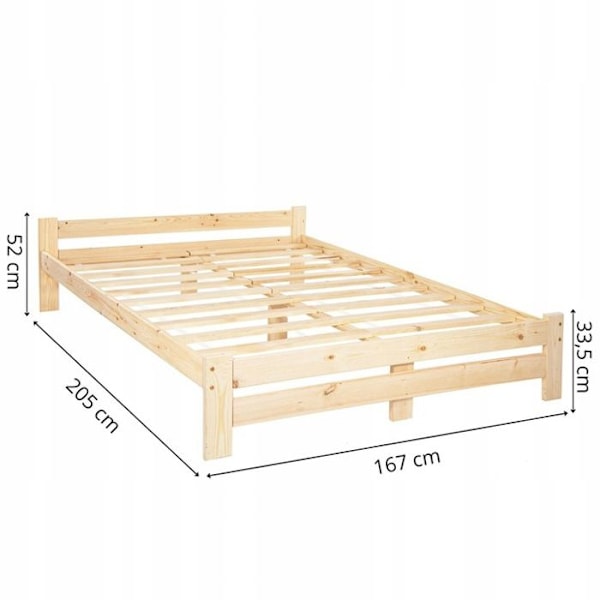 Parivuode - Springos - 160 x 200 cm - Havupuu - 2 lankkupatjaa - Kuormitus 200 kg Naturlig
