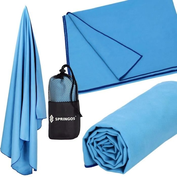 Strandhandduk i mikrofiber 90 x 180 cm - SPRINGOS - Ultralätt - Blå - Rektangulär - Tvättbar Blå