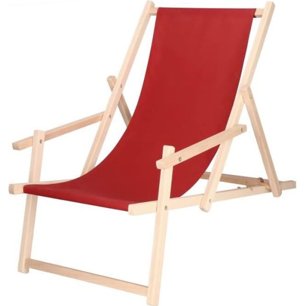 Trädgårdssoffa - SPRINGOS - Fällbar trä loungesoffa - Armstöd - 3 positioner - 120 kg Bordeaux