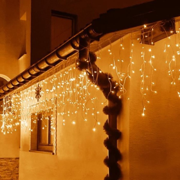 SPRINGOS® 300 LED lysgardin 14,5 m varm hvid IP44 - 8 funktions programmør Vit varm