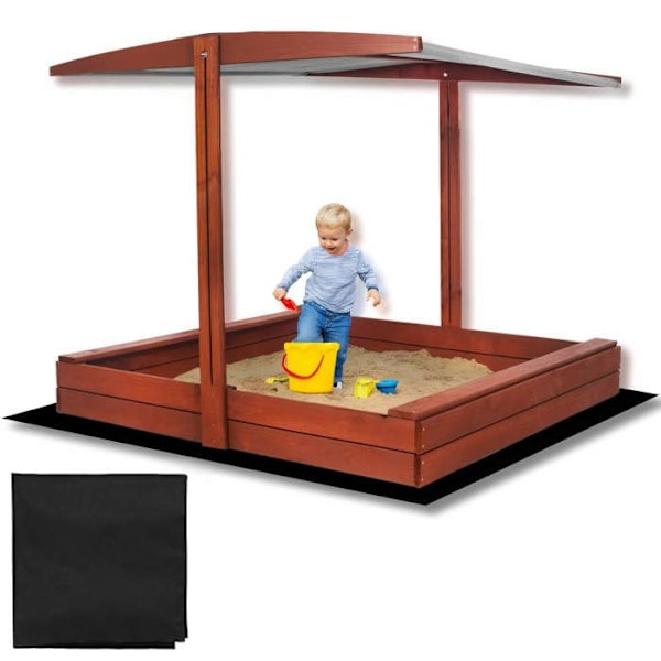 Sandkasse - Springos - 140 x 140 cm - Massivtræ - Justerbart tag - UV-beskyttelse kastanj