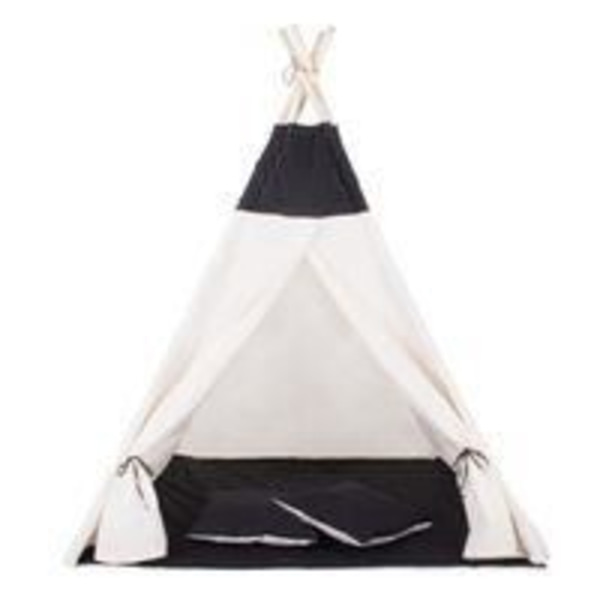 Lasten teepee-teltta SPRINGOS puuvillaa - Musta - 160x120x100 cm - 2 tyynyä mukana Svart