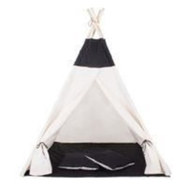 Tipi-tält för barn i SPRINGOS bomull - Svart - 160x120x100 cm - 2 kuddar ingår