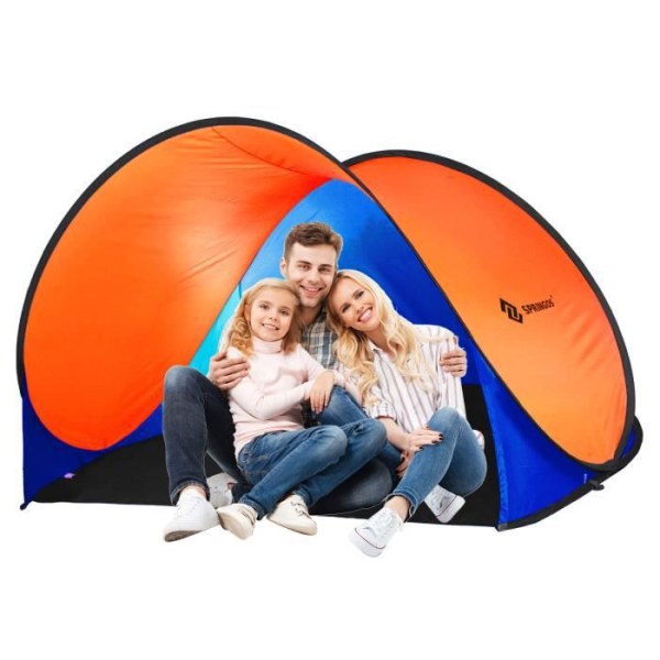 SPRINGOS® Pop Up strandtelt Strandskjul med gulv Sammenfoldelig 200x120 cm Automatisk Instant Carry-taske Blå/orange